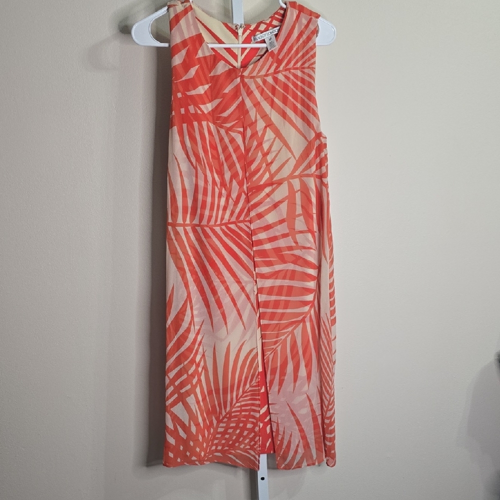Maggy London Orange and‎ Cream Pine Leaves Dress Ladies Sz M